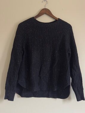 Autumn Cashmere 100% Cashmere Black Speckled Waffle Knit Sweater